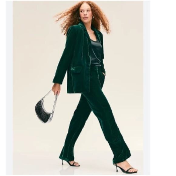 NWT Extra High-Rise Taylor Wide Leg Green Velvet Trouser by Old Navy size Large - Picture 1 of 12